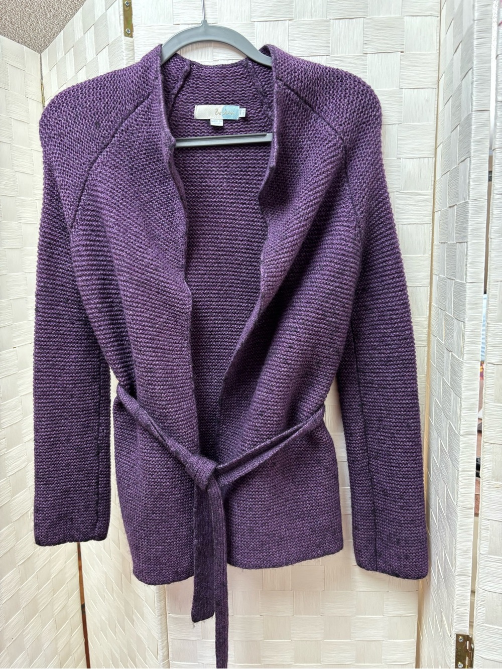 Boden Purple Belted Open-Front Knit Cardigan size 2